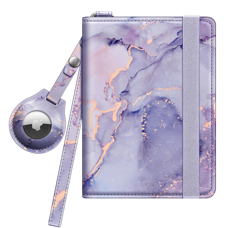 Fintie Passport Holder with Airtag Holder, Slim Travel Wallet RFID Blocking Passport Cover Protector Essentials with Credit Card Slots for Women/Men, Lilac Marble