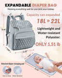 NatuFuse Baby Diaper Bag, Multi-Function Baby Bag for Mom Dad, Diaper Backpack with Changing Pad Stylish Pañaleras para Bebe Stroller Straps, Newborn Baby Essentials Must Haves for Women Grey Green