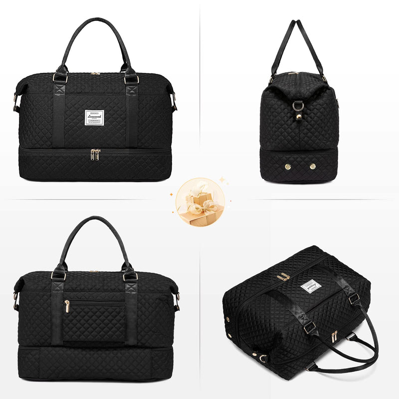 LOVEVOOK Travel Duffle Bag, Weekender Bags for Women with Shoe Compartment, Carry on Overnight Bag with Toiletry Bag, Gym Duffel Bag with Wet Pocket, Hospital Bags for Labor and Delivery, Black