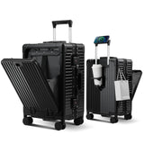 cllson Carry on Luggage Aluminium Frame with Cup Holder,Top opening Suitcases and USB Charging Port,Lightweight with Front Pocket Rolling Suitcases with Spinner Wheels (Black, 20Inch)