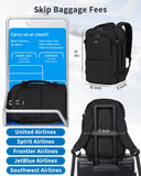 WANDF Personal Item Travel Bag, Small Travel Backpack 17x10x9 for United Airlines, 15.6" Laptop Backpack for Men Women (Black)