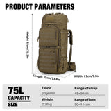 Mardingtop 75L Molle Hiking Internal Frame Backpacks with Rain Cover for Camping,Backpacking,Travelling(Khaki)