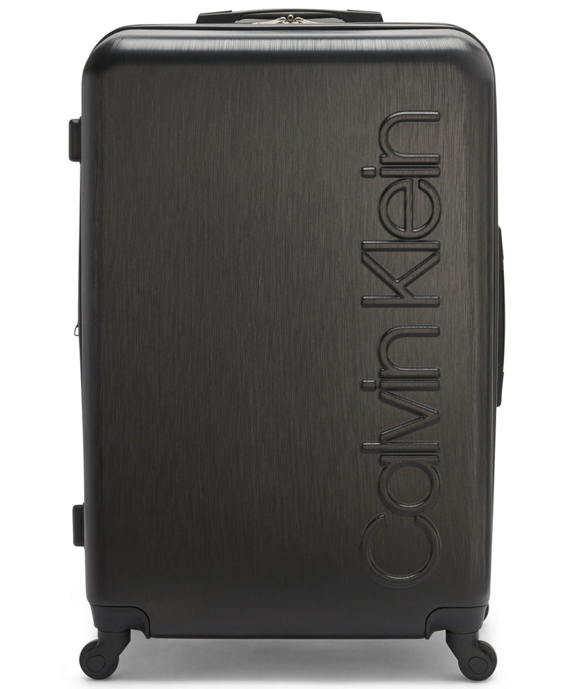Calvin Klein Women's Hard Side Upright Luggage Spinner Light Weight Suitcase, Black, Large