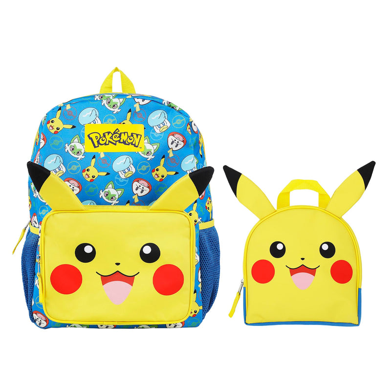 Bioworld Pokemon Pikachu 2-Piece 16" Kids Backpack & Utility Case Set For School And Travel