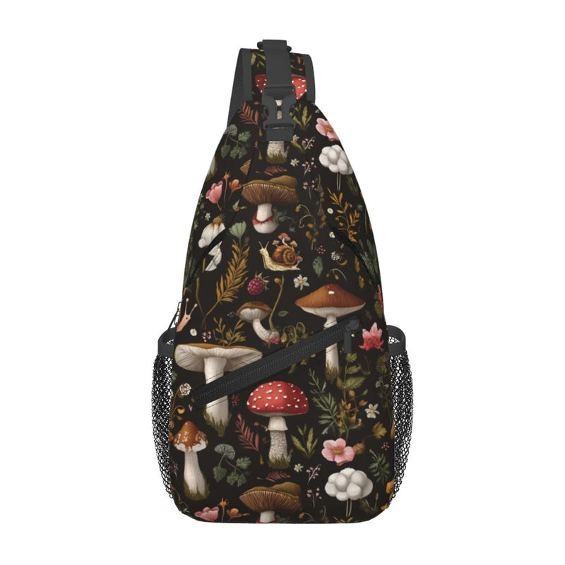 Mushroom Snail Berry Sling Backpack Unisex Crossbody Chest Bag Shoulder Chest Bag For Women Men Hiking Travel