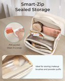 BAGSMART Travel Makeup Bag, Make Up Bag with Multiple Compartments for Organizer, Durable & Compact Cosmetic Organizer for Women for Travel Accessories (Beige)