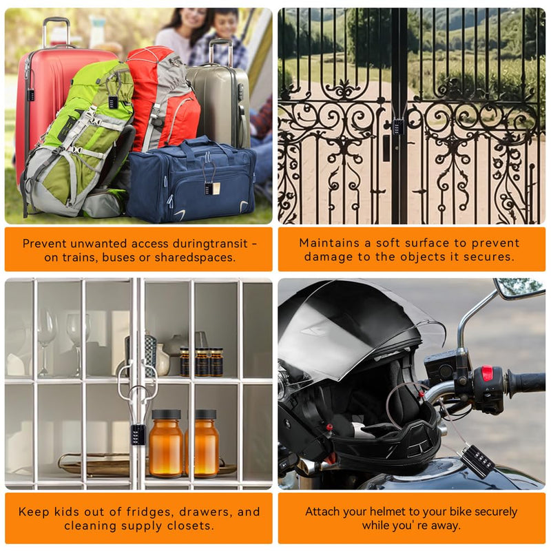 SEPOX® Versatile Twins Resettable 4-Digit Combination Padlock with Extrem Long Cable – Personalized Password, Durable Vinyl Steel Cable, Multipurpose Lock for Suitcase, Gym – Black 32cm Cable