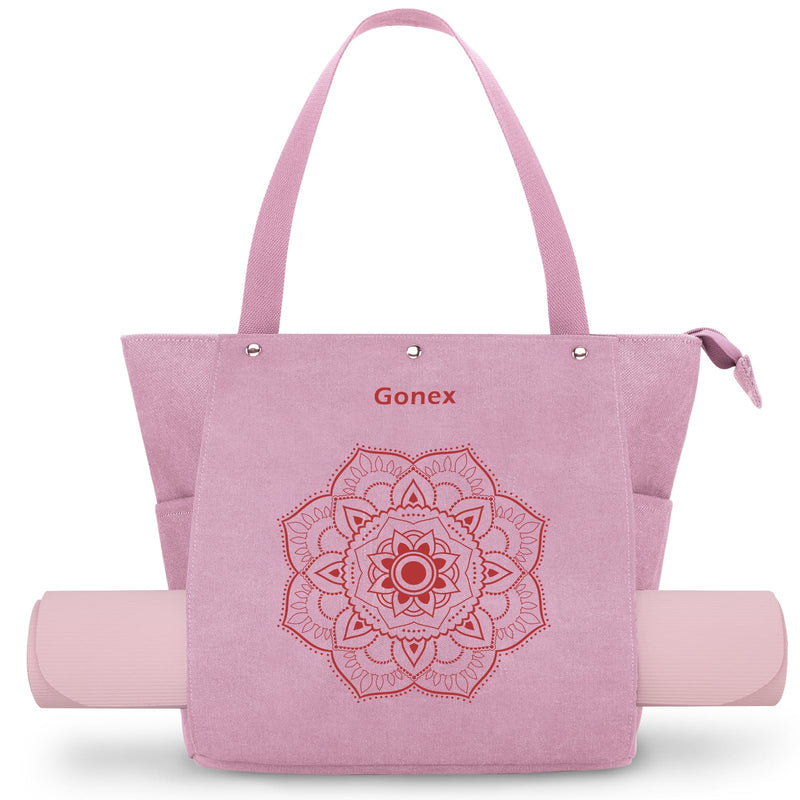 Gonex Yoga Mat Bag, Yoga Gym Bag Tote Bag with Multi Pockets For Women Men, Canvas Yoga Mat Carrier Take in Out Mat Easily For Pilates Travel Workout Office, Pink
