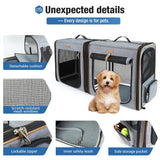 Lekereise Large Cat Carrier for 2 Cats, 2-in-1 Cat Travel Carrier with Litter Box, (17.7" x2) x16.5"x13" Pet Carrier with Zipper Locks for Moving Across The Country (No Hammock) - Grey
