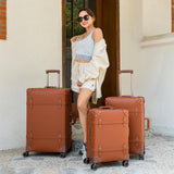 NZBZ Vintage Luggage Sets for Women Retro Suitcase Cute Vintage Expandable Luggage of 3 (Rust Orange, 20inch & 24inch & 28inch)