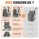 XUVPK 25L Hiking Backpack with Rain Cover Lightweight Hiking Daypack for Travel Camping Outdoors Knapsack for Men Women (Black)