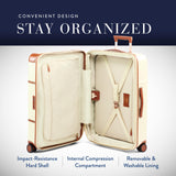 Bric's Bellagio 3.0 Spinner Trunk- Luxury Hardshell Check In Luggage with Large Wheels, Telescopic Handle, Leather Detailing - Expandable Rolling Suitcase - 27", Cream