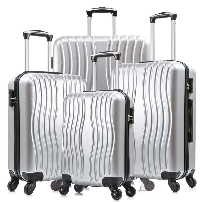 Apelila 4 Piece Luggage Sets for Travel, Hardshell Suitcase with Spinner Wheels (18/20/24/28 Inch), Lightweight Carry On & Checked Luggage for Family Vacation (Sliver-Wave)