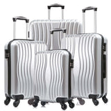 Apelila 4 Piece Luggage Sets for Travel, Hardshell Suitcase with Spinner Wheels (18/20/24/28 Inch), Lightweight Carry On & Checked Luggage for Family Vacation (Sliver-Wave)