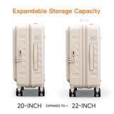 DTA Nova Expandable Lightweight PC Hard Shell Suitcase, 20-inch Carry On Luggage with TSA Lock, 360 Silent Spinner Wheels, Top Opening & Cup Holder - Ideal for Business Travel Suitcase (Ivory)
