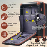 Ningering 5 Piece Luggage Set w/TSA Locks & USB Port, Front Opening Hard Shell Luggage Sets, Expandable Suitcase Set with Wheels and Cup Holder(20"/24"/28") (Black Brown)