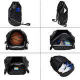 LOKAPEGY Black Drawstring Gym Bag for Men, Waterproof Drawstring Backpack for Women, Swim Bag with Shoes Compartment, Pull String Sport Bag for Soccer and Basketball.