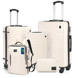 Hoteel Luggage Sets 5 Piece, 4-Yr Warranty Durable Suitcase Dual-Spinner Wheel TSA Lock, Lightweight Travel Hardshell PC+ABS Carry on Luggage for Men&Women, Beige(20in/24in/28in/BP/TB)