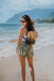 Roxy Mysterious Boardwalk Backpack | Straw | Beach | Vacation | Travel | Eco-Friendly | Lightweight | Natural/Black with Woven Strap