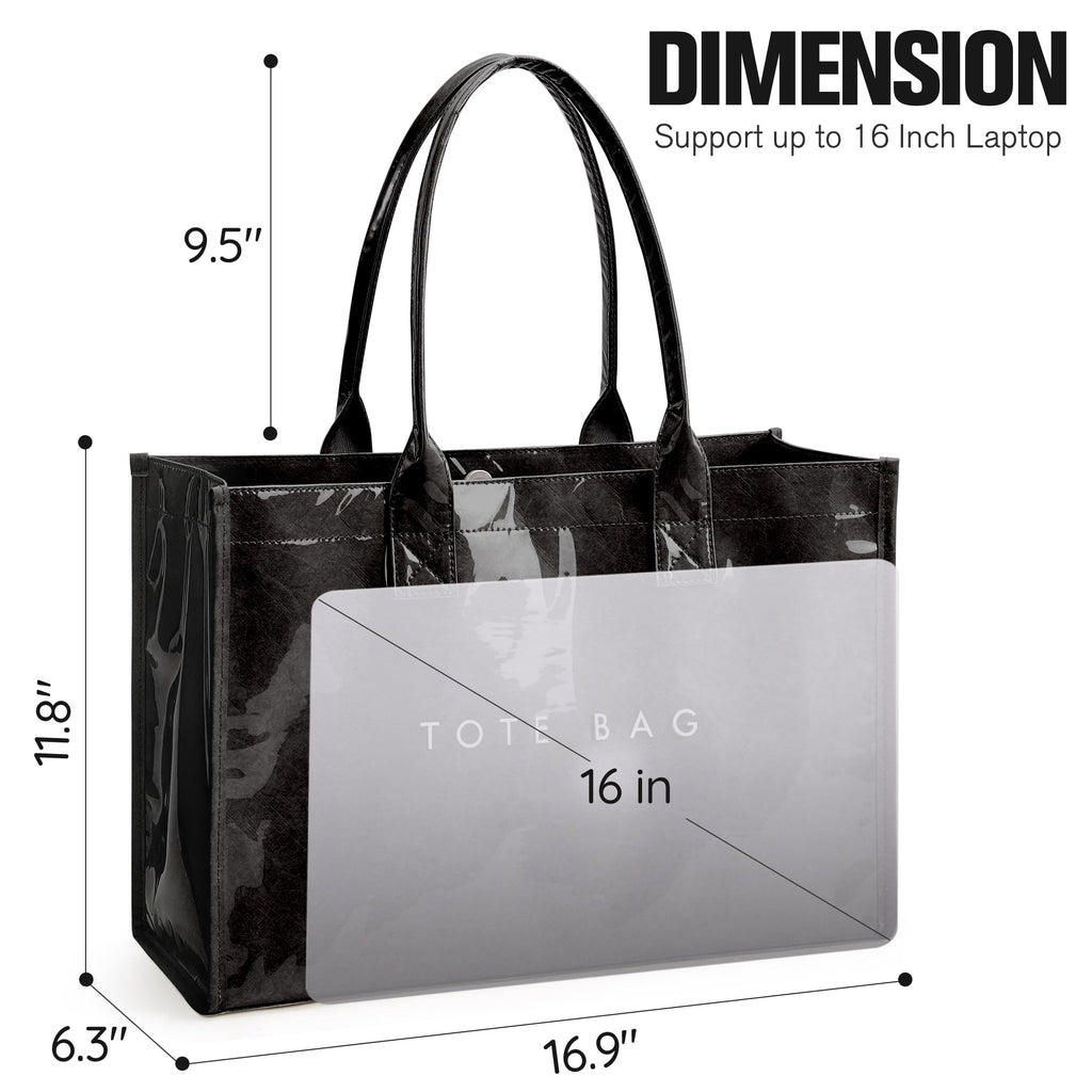 KALIDI PVC Tote Bag Women’s Kraft Paper Work Handbags Purses with Top Handle,Black