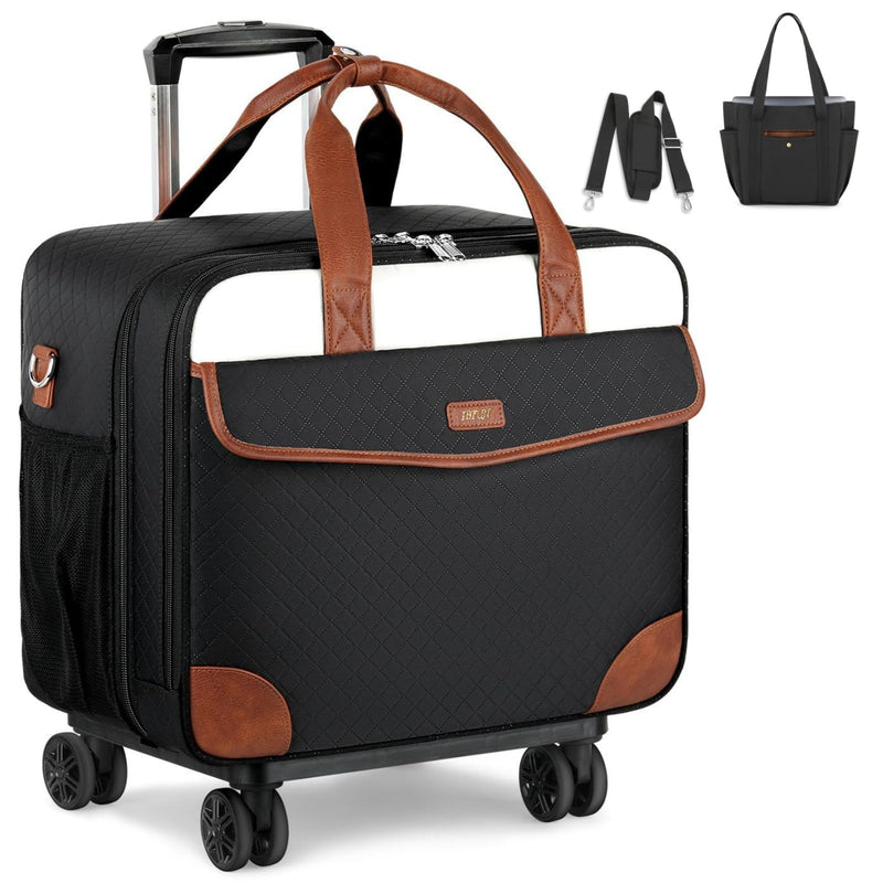 IBFUN Rolling Laptop Bag, Rolling Briefcase for Women with Detachable Dolly Underseat Carry on Luggage with Wheels Fits Up to 15.6 Inch Computer with Shoulder Teacher Tote for Business Work Travel