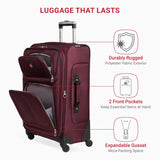 SWISSGEAR Sion Softside Expandable Spinner Luggage Durable Lightweight Travel Suitcase, Merlot, Checked-Medium 25-Inch