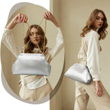 KALIDI Dumpling Crossbody Bag Soft Vegan Leather Evening Clutch for Women Wedding Purse Summer Soft Vegan Leather Handbag Sliver