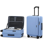ROAMING 24 Inch Checked Luggage TOP Opening Rolling Suitcase PC hard sided luggage with Spinner Wheels Cup Holder Tsa Lock Specially Designed Ergonomic Pull Rod Handle for Travel Woman Men Blue