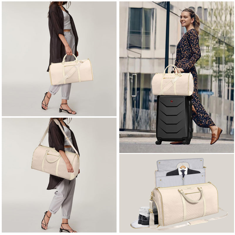 Garment Bag for Travel, Carry On Garment bag, Convertible Duffel Bag with Shoe Compartment, Perfect for Business Trips and Weekend Getaways (Beige3)