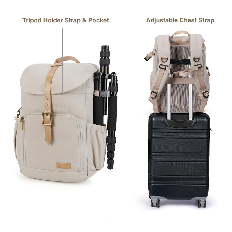 BAGSMART Camera Backpack, DSLR Camera Bag Backpacks for Photographers, Waterproof Anti-Theft Photography Backpack with 15 Inch Laptop Compartment & Tripod Holder, Ivory White
