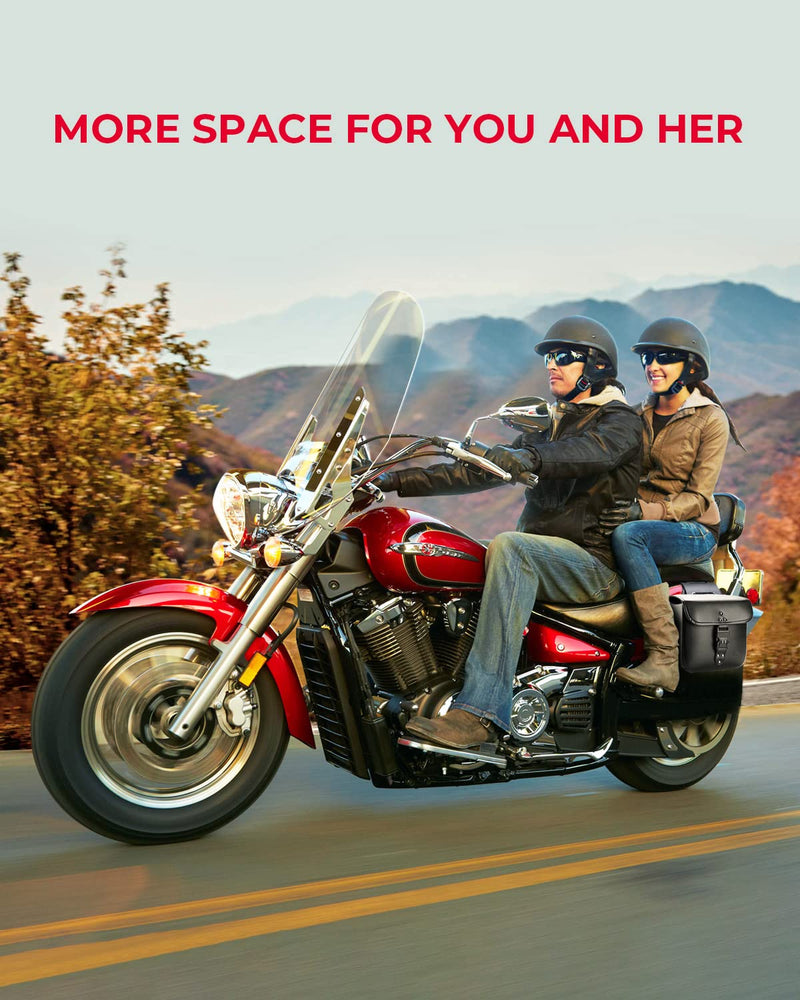 KEMIMOTO Motorcycle Saddlebags Secure Lock & Quick-Release Buckles 15L (7.5Lx2) PU Leather Throw Over Hard-Shell Side Bags Universal Fit for Sportster Softail Rebel Dyna Cruiser