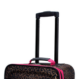 Rockland Fashion Softside Upright Luggage Set, Expandable,Lightweight,Telescopic Handle,Wheel, Pink Leopard, 2-Piece (14/19)