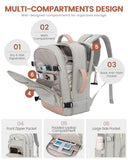 LOVEVOOK Travel Backpack For Women, 40L Carry On Backpack Flight Approved, TSA Personal Item Travel Bag Fits 17 Inch Laptop, Business Weekender Overnight Waterproof Daypack With 2 Cubes, Grey-Pink