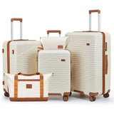 NEISIA Luggage Sets 3 Piece, Hard Shell Carry on Suitcase with Spinner Wheels and TSA Lock, Travel Lightweight Luggage Set with YKK Zippers (Beige, 5 piece sets（20/24/28/DB/TB)