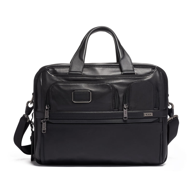 TUMI - Alpha Medium 15" Expansion Laptop Briefcase - Professional Briefcase for Commute or Travel - Padded Compartment Fits up to 15" Screen - Black Leather