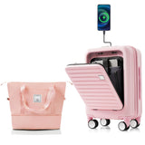 Merax 2 Piece Luggage Set Spinner Hardshell Lightweight TSA Lock and USB Port, Cup Holder, 20 inch Carry On Luggage with Front Opening Design and Expandable Travel Bag, Pink
