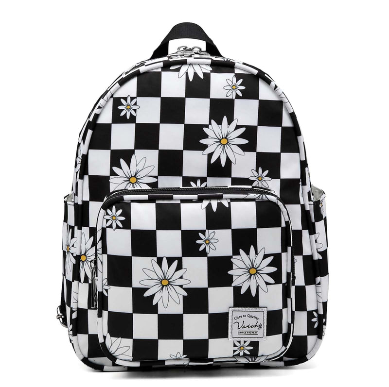 VASCHY Small Backpack for Women, Cute Mini Lightweight Nylon Travel Backpack Purse for Teen Girls Plaid Daisy