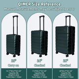 QIMER Carry on Luggage, PC Hard Shell Suitcase 22x14x9 Airline Approved TSA Lock YKK Zippered Double Spinner Wheels Lightweight Travel for Men and Women, 20 Inch Green