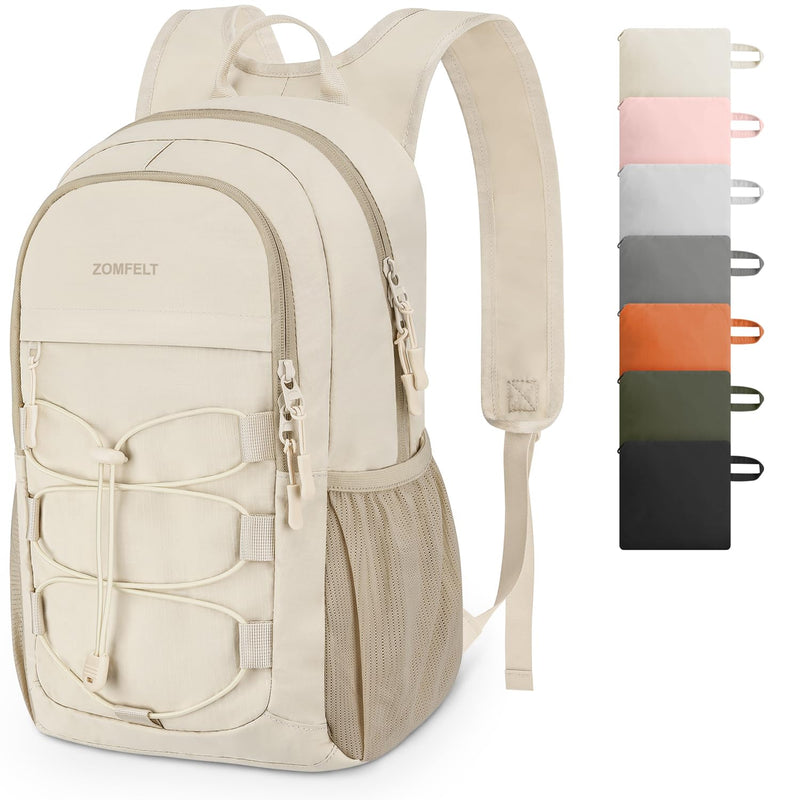 ZOMFELT Hiking Backpack for Women Men, 15L Lightweight Packable Backpack for Trip, Water Resistant Small Travel Backpacks, Foldable daypack for Hiking, Walking, Cycling, Camping, Beige