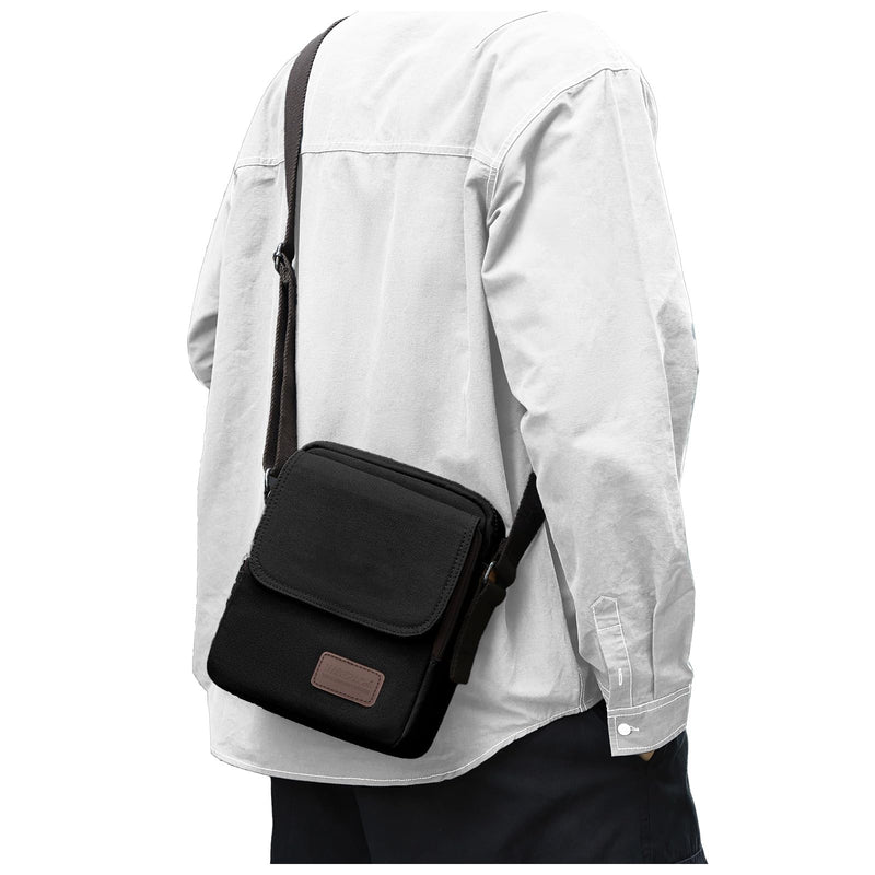Small Crossbody Bag for Men,Vintage Canvas Messenger Shoulder Bags Crossbody Satchel Bag Men's Side Bags Women Over the Shoulder Purse for Phone Passport Bolsos Para Hombre Black