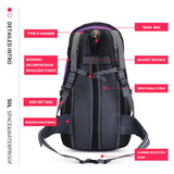 Bseash 50L Hiking Backpack, Water Resistant Lightweight Outdoor Sport Daypack Travel Bag for Camping Climbing Skiing Cycling (Purple - No Shoe Compartment)