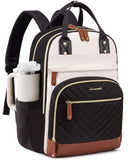 LOVEVOOK Laptop Backpack for Women with Giant Tumbler Holder Pocket,15.6 inch School College Book Bag Nurse Teacher Backpack,Waterproof Work Travel Backpack Purse Laptop Computer Bag,Beige-Black-Brown