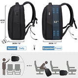 FENRUIEN Expandable Travel Backpack 15.6 Inch, Water Resistant Backpack with USB Charging Port, Black Laptop Bag for Work/Commuter/College