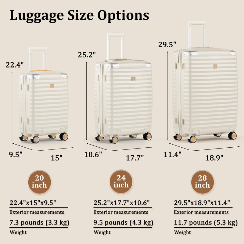 Joyway Luggage Set 3 Piece with TSA Lock and Spinner Wheels, PP Hard Shell Suitcase Set with Corner Protectors for Travel(White, 3 Piece set)