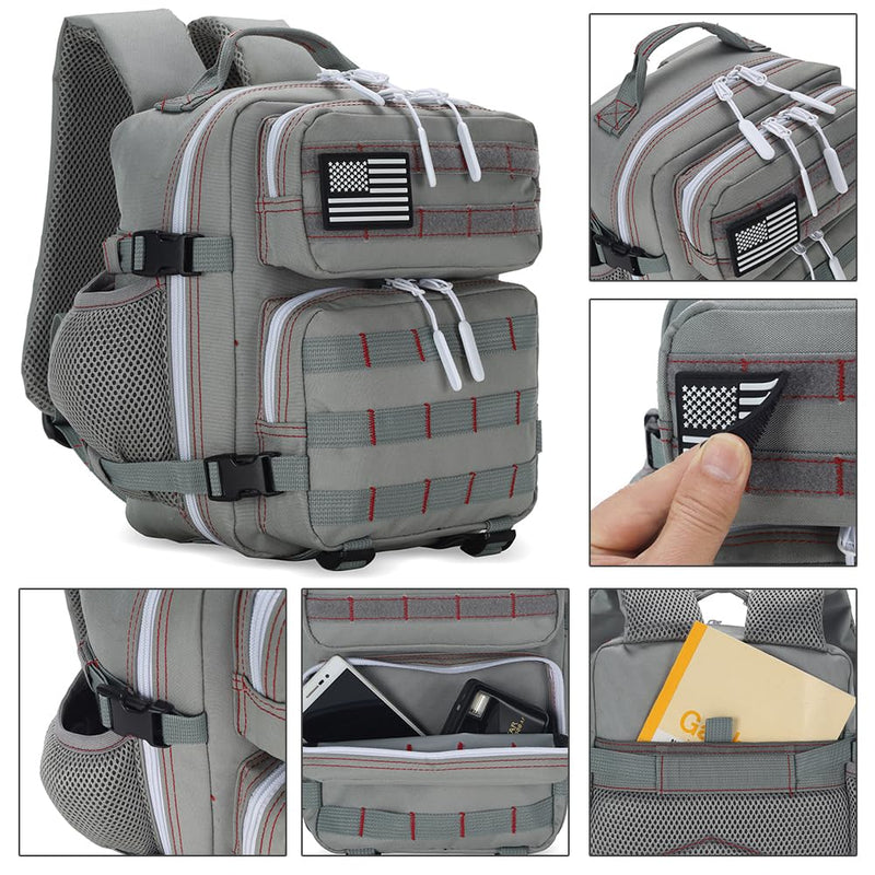 HongXingHai 9L Mini Tactical Backpack for Men and Women, Tactical Backpack Small for Hiking, Small Tactical Bag（Grey Red）