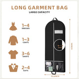 54" Garment Bags for Travel and Storage, Travel Suit Bags for Men Women with 2 Clear Pockets, Storage bags for Clothes, Suits, Dress, Shirts, Coats (Black)
