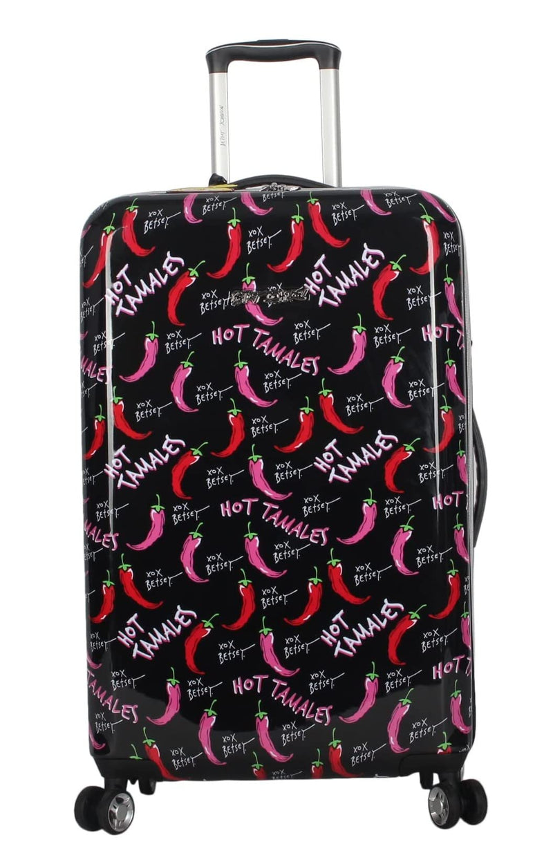 Betsey Johnson 26 Inch Checked Luggage Collection - Expandable Scratch Resistant (ABS + PC) Hardside Suitcase - Designer Lightweight Bag with 8-Rolling Spinner Wheels (TAMALE, 26in)