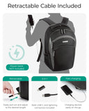 BAGSMART Laptop Backpack for Men, Backpack with Retractable Cable, 15.6 Inch Business Backpack, College Computer Backpack, Black
