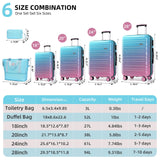 LARVENDER Luggage Sets 6 Piece, Expandable PC+ABS Hardside Multicolor Suitcase Sets with TSA Lock Double Spinner Wheels, Cotton Candy