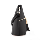 SG SUGU Lunar Lightweight Medium Dome Crossbody Bag Shoulder Bag with Double Tassels | Zipper Pocket | Adjustable Strap|Black